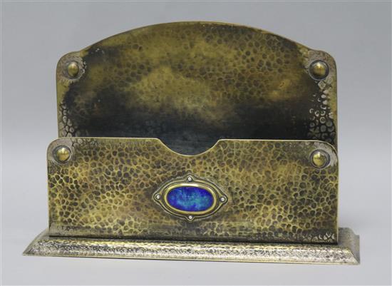 A Cambray ware enamel and brass letter rack H:13cm. W:19cm.